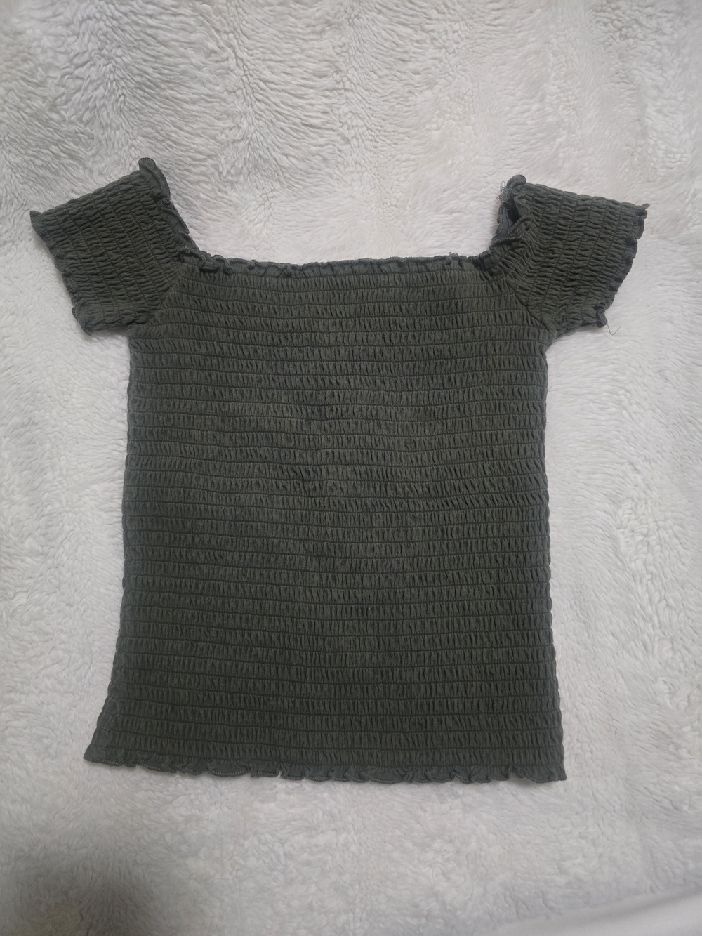 Hollister Olive Green Smocked Off-Shoulder Crop Top